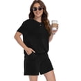 thumbnail image 3 of Asklazy Two Piece Sets for Women Summer Travel Vacation Outfits Pleated Short Sleeve Lounge Sets,Mother‘s Day,Black,L, 3 of 9