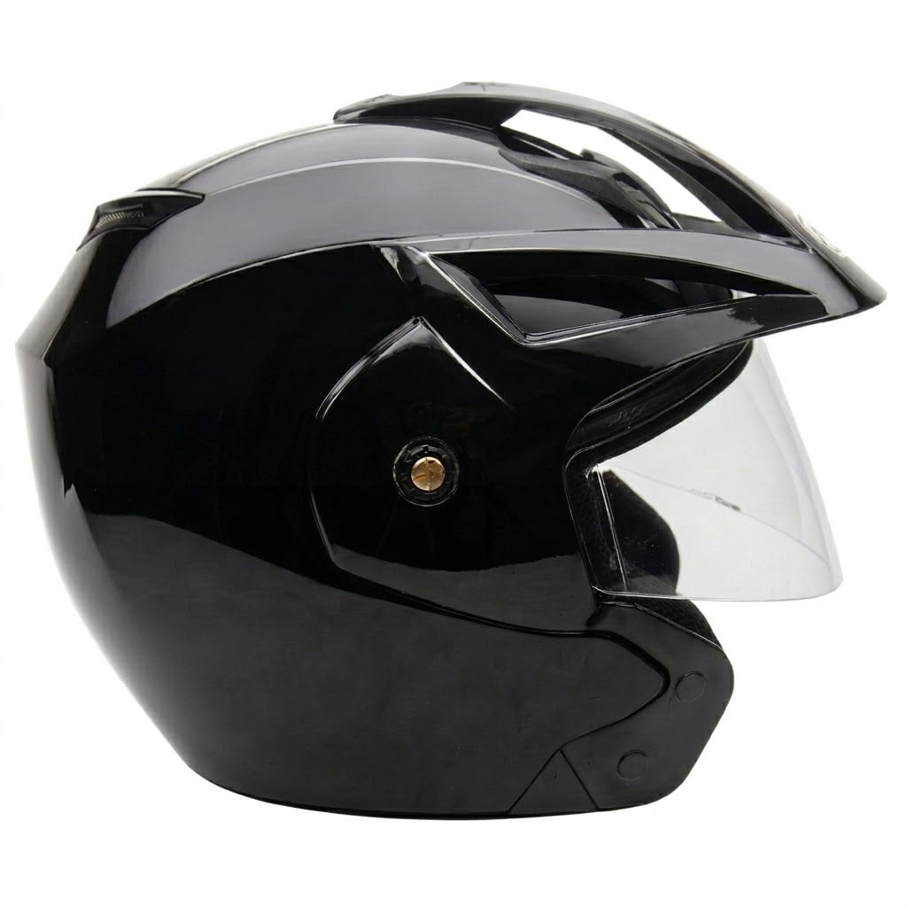 MMG Motorcycle Scooter Street Open Face Helmet DOT - Flip Up Shield - Gloss Black (Medium) Model 20