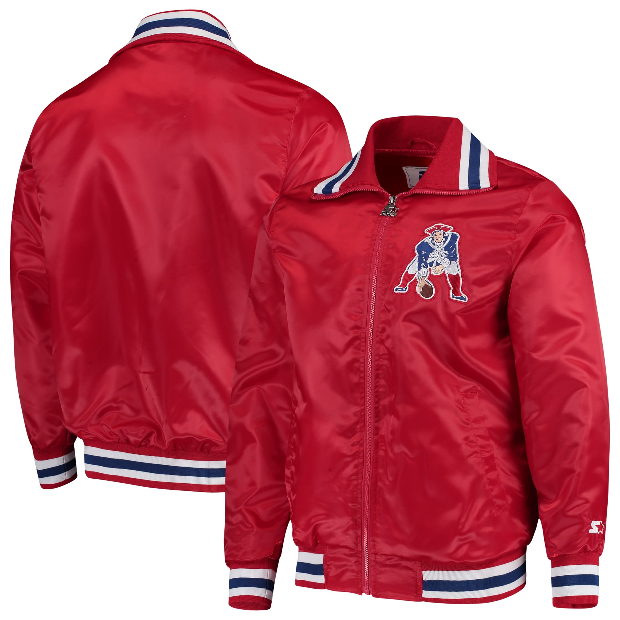 New England Patriots Starter Captain Satin Varsity Jacket Red