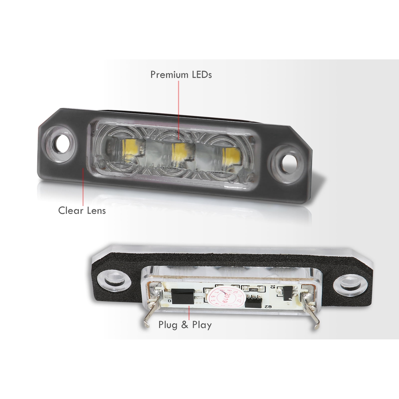 AJP Distributors White SMD LED Bumper License Plate Lights Assembly Tag Lamps Compatible/Replacement For Ford Mustang Fusion Focus Taurus Flex Lincoln Mercury 06 07 08 09 10 11 12 13 14 15 16 17 18 19