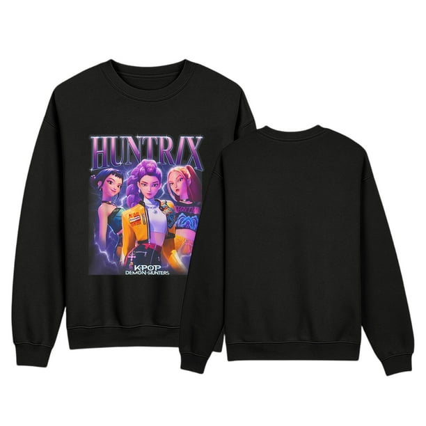 Moonsky Sudadera pop Demon Hun/er, sudadera Huntrix con cuello redondo, jersey de manga larga para mujer y hombre, ropa de calle, moda urbana (Negro S)