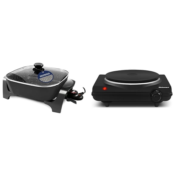Elite Gourmet EG6201 Extra Deep 12"x12"x3.2" (7.5Qt.) Scratch Resistant Dishwasher & ESB-301BF# Countertop Single Cast Iron Burner, 1000 Watts Electr