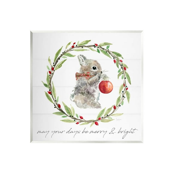 Stupell Industries Merry & Bright Bunny Wreath Graphic Art Unframed Art Print Wall Art, Design by Livi Finn