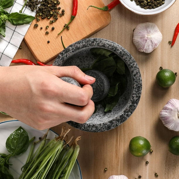 Granite Mortar and Pestle Set/5.5 Inches/ 13.5 Oz/Double-Sided Solid Pestle Mortar Stone Grinder/Make Guacamole/ Pesto/Salsa/and Coffee/Silicone Lid Mat with Spoon (Black Double Side) - Walmart.com - Walmart.com