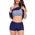 thumbnail image 2 of SWSMCLT Women's Cute Bathing Suit Modest 2 Piece Casual Backless Slimming Trendy Swimsuit Beach Ruched Padded Dark Blue XX-Large, 2 of 4