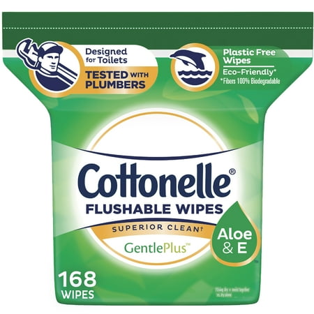 Cottonelle GentlePlus Flushable Wipes with Aloe & Vitamin E, 168 Wipes per