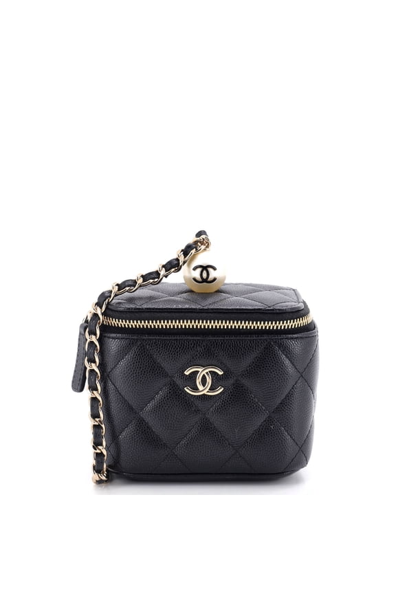 Pre-Owned Classic Pearl Vanity Case with Chain Quilted Caviar Mini By Rebag