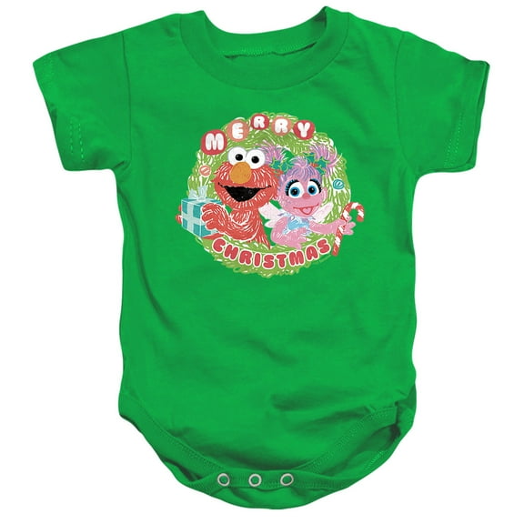 Sesame Street Merry Christmas Elmo And Abby Cadabby Unisex Infant Snap Suit for Baby, Kelly Green, X-Large