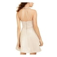 thumbnail image 2 of TEEZE ME Womens Gold Glitter Zippered Sleeveless V Neck Mini Cocktail Fit + Flare Dress 3\4, 2 of 4