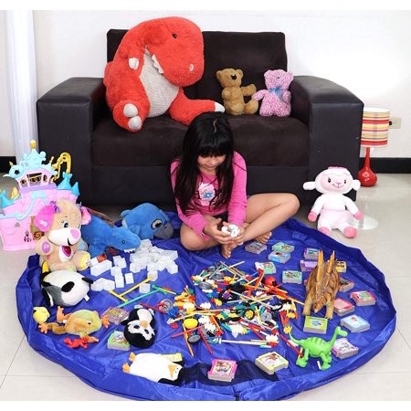 Pink Puzzle Mat Kids Play Mat Toy Organizer - 60 inches Toy Storage Bag & Floor Mat - Portable Children's Play Mat for Lego/Magnetic Building/Blocks Convenient Fast Neat Portable-Blue ()