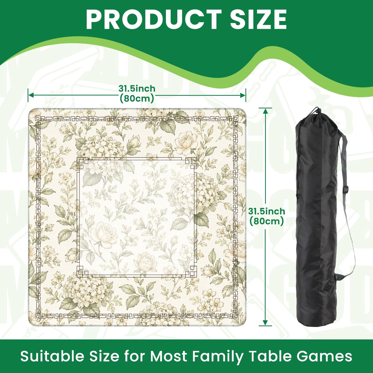 Mahjong Mat 31.5" x 31.5" Vintage Floral Hydrangeas Roses Neutral Tones Non-Slip Noise Reduction American Mahjong Tiles Table Cover for Dominoes Poker Card Board Games Gift