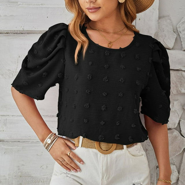 Blouses pour Femmes, Mode Femmes Décontracté Confortable Uni Col en V Manches Courtes Haut Blouse T-Shirt
