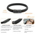thumbnail image 4 of 555Jewelry Thin Narrow Braided & Stitched Black Leather and Steel Magnetic Clasp Bracelets for Men, Mens, Black, 9 Inch, 4 of 7