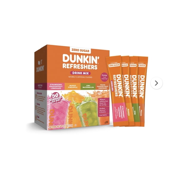 Dunkin' Refreshers Drink Mix Variety Pack, 80mg Caffeine, 50 Count