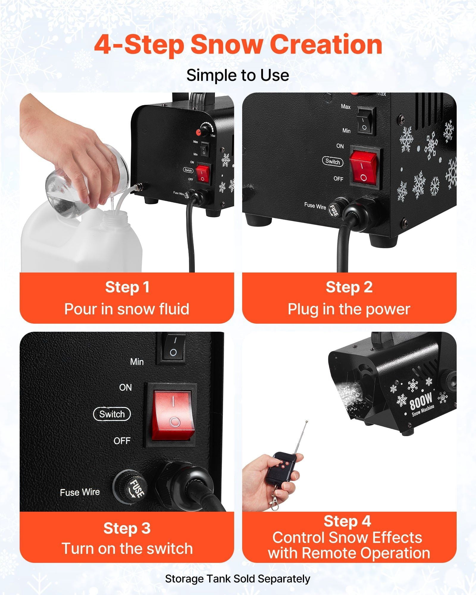Snow Machine, 800W Handheld/Hanging Snow Maker, Portable Wireless Remote Snowmaking machine with 1L Tank & Handle, Outdoor & Indoor Snowflake Maker for Christmas Party Stage Effect