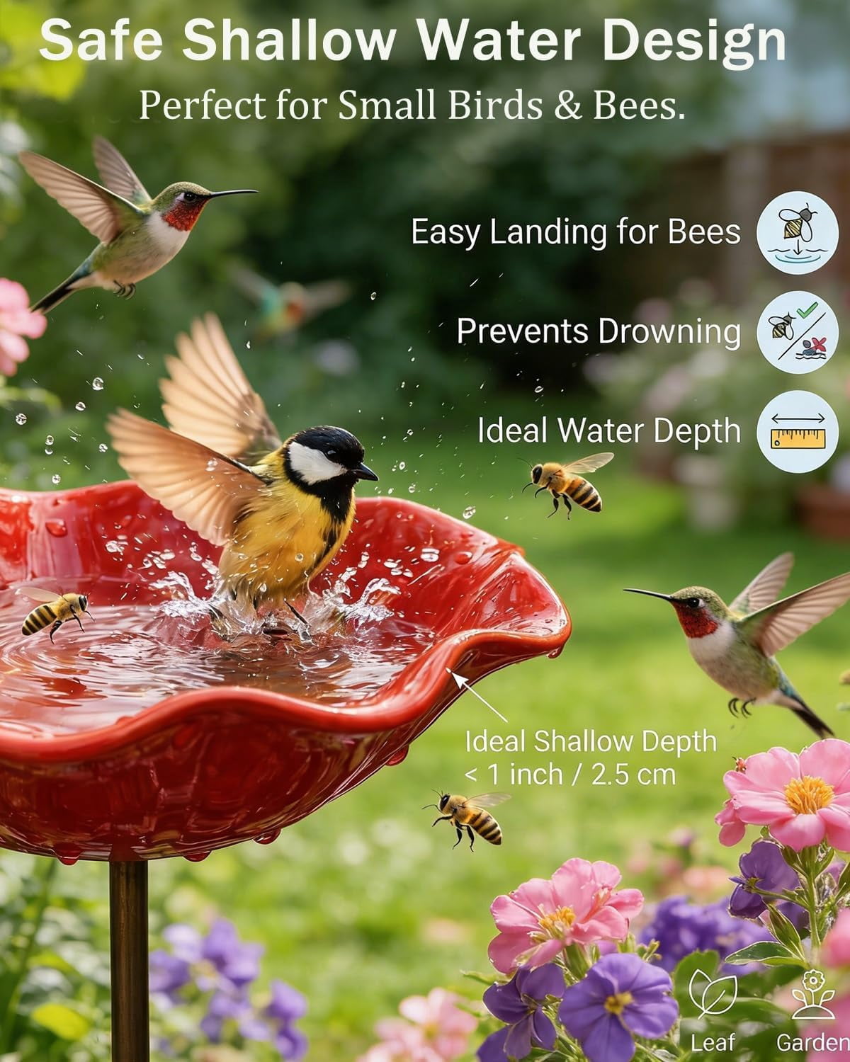HZMSYQ 24 Inch Handmade Metal Flower Garden Stakes,Bird Bath Watering Station, Bee Bath Bowl Outdoor Yard Art for Butterfly Pollinator, Weather Resistant Garden Decor Gift