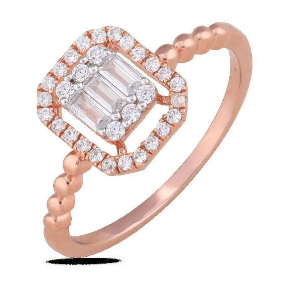 SOLITAIRE JEWELRY 0.35Ct Moissanite Baguette halo Solitaore Engagement Ring Solid 10K Rose Gold Ring Size 4