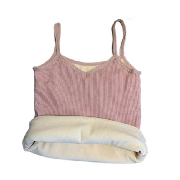 Guardurnaity Ropa interior de mujer sin mangas de Color sólido señora chaleco clima frío térmico básico Base calentador cuello en V Prendas para la parte del cuerpo Rosado Tamaño libre