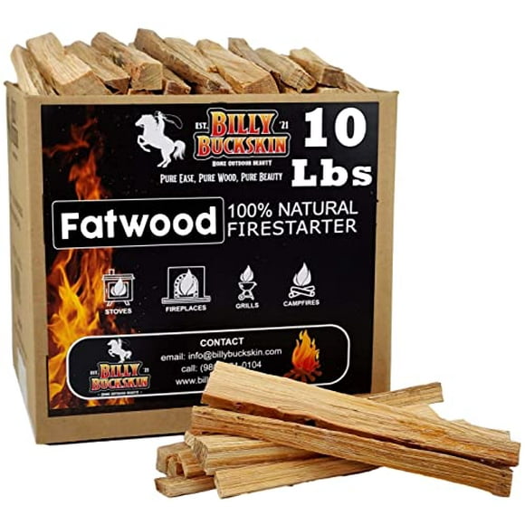 Billy Buckskin 10 lbs. Fatwood Fire Starter Sticks Camping Essentials | Great Fire Logs and Fire Starters for Campfires, Wood Stoves, Fireplaces, Bonfires | Start a Fire with 2 St