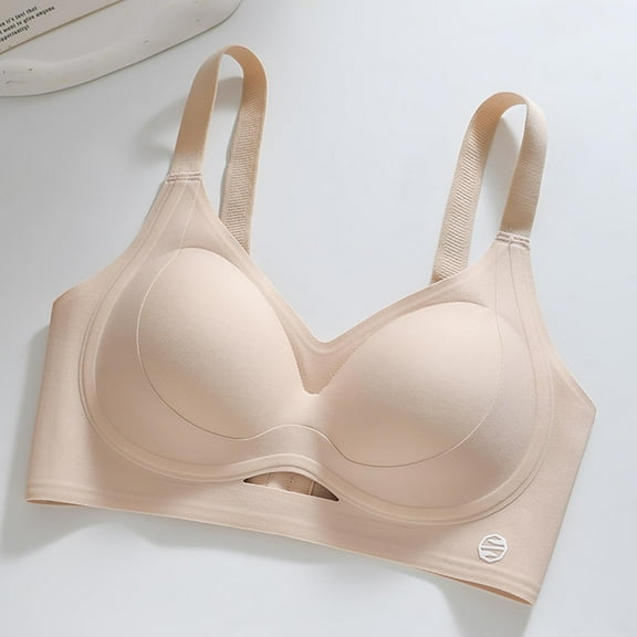 CENGNIAN Women's Light Padded Seamless Wireless Bras,Womens Breathable Workout Underwire,Full Coverage V-Neck Everyday Bralettes,Beige,Size L