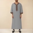 thumbnail image 2 of SIYUDAN Men Kaftan Thobe Casual Long Sleeve Mens Summer Robe Embroidered Muslim Clothes for Men Grey Abaya, 2 of 8
