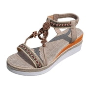 Mostsola Wedge Espadrilles for Women Platform Sandals Open Toe Boho Beaded Slingback Heels