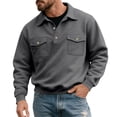 thumbnail image 2 of Fznquz Long Sleeve Men Polo Shirt Slim Gray Dress Shirts Button Pocket Winter 2025 Men's Fashion, 2 of 5