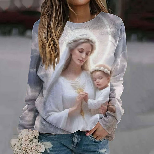 Amzcrzy Chandails en Molleton pour Femmes Manches Longues Chemises pour Femmes Imprimé de Noël à la Mode Décontracté Ample Manches Longues Col Rond à Capuche Épaule Chandails en Molleton pour Femmes m