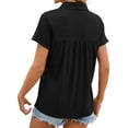 thumbnail image 2 of Hanerdun Women Polo Shirts Pleated Tunic Top Female Solid Casual Blouse Tee Black M, 2 of 5