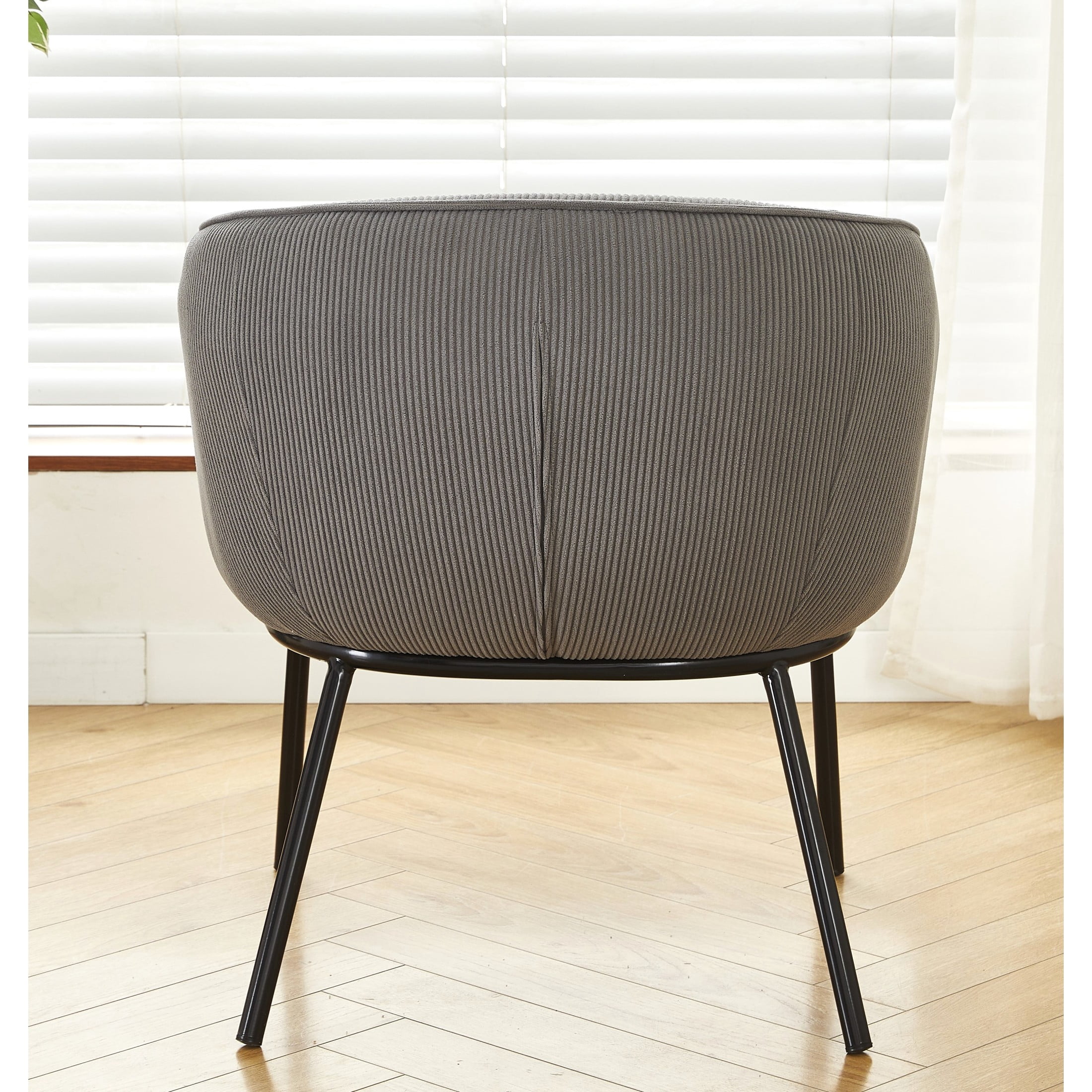GDF Studio Mid-Century Modern Barrel Accent Chair with Corduroy Upholstery & Metal Legs, Gray