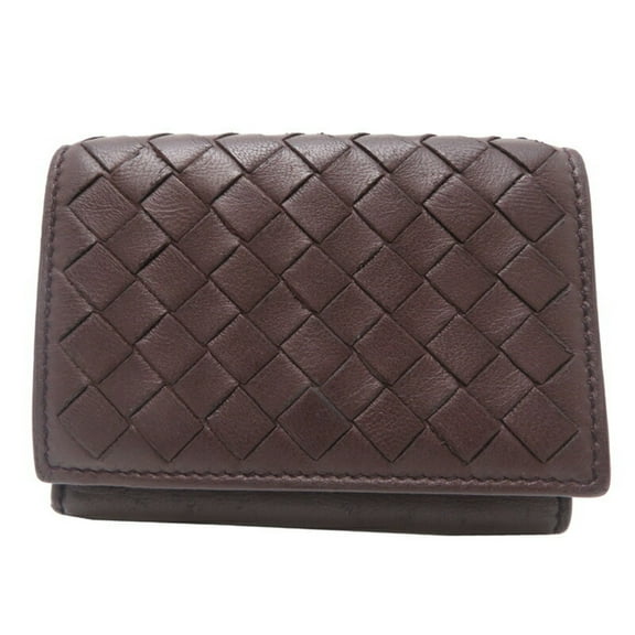 Pre-Owned Bottega Veneta Treciato Compact Wallet Men's Tri-fold Leather in Bordeaux... (Good)
