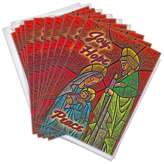 Stained Glass Nativity Religious Christmas Greeting Cards | 10 Pack Bulk Set (4x6)