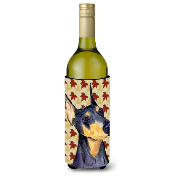 Doberman Fall Leaves Portrait Wine Bottle Hugger