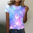 thumbnail image 2 of Fshinging Summer Women T-Shirts Summer Galaxy Print Plus Size Short Sleeve Round Neck Tees Top, 2 of 4