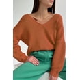 thumbnail image 2 of Elezay Women's Pullover Sweater V-Neck Loose Fit Cotton Shirts Knit Long Sleeve Tops Khaki M, 2 of 4