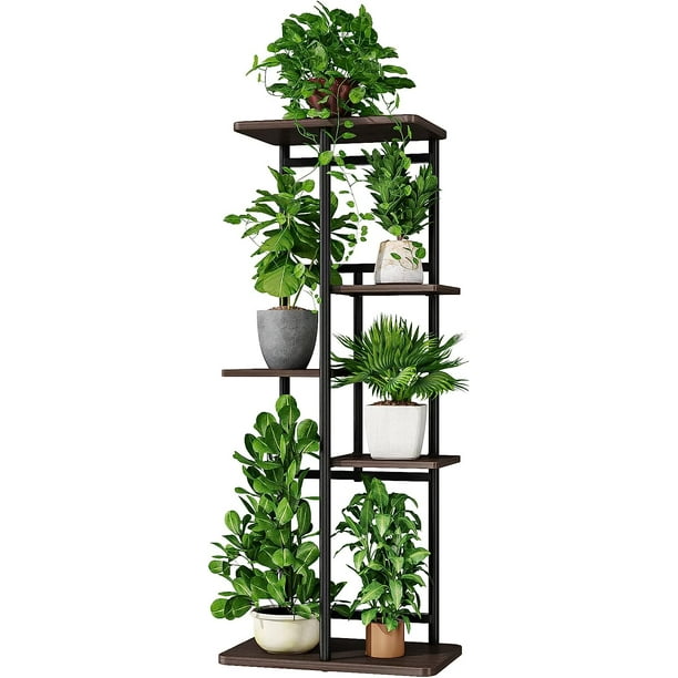 Bamworld Tall Plant Shelf Indoor Metal Plant Stand Outdoor 5 Tier Black