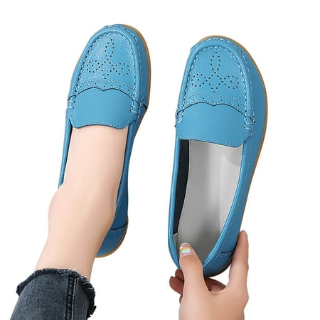 Xysaqa Slip on Shoes Women  Flats Shoes Women Dressy Comfortable Comfortable Casual Hollowed Out Women s Leather Shoes with Soft Soles Sloping Heels Female Zapatos Mujer on Clearance