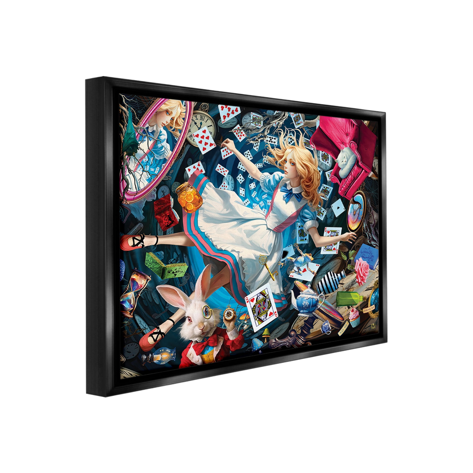 Stupell Industries Storybook Tale Collage Animals & Insects Painting Black Floater Framed Canvas Art Print Wall Art, 21 x 17