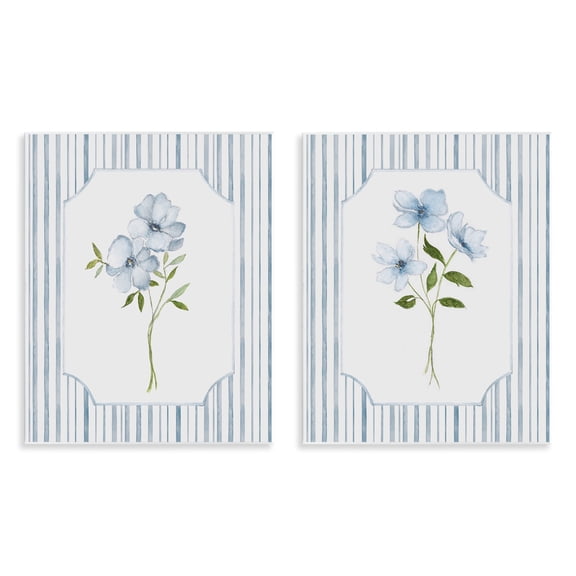 Stupell Industries Blue Blooms & Stripes 2 Piece Wall Plaque Art Set, design by Tava Studios