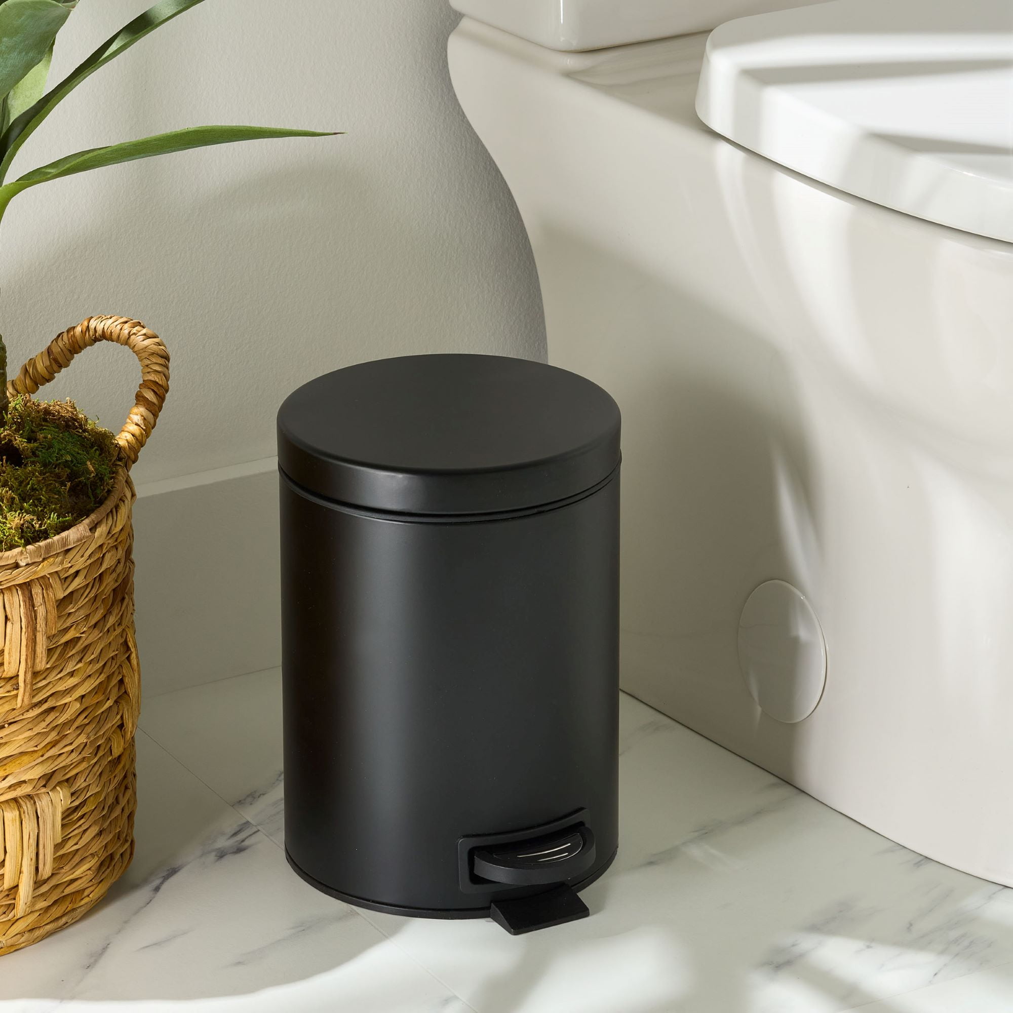 Better Homes & Gardens Matte Black 1.3 Gallon Metal Bathroom Trash Can with Removable Liner