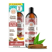 GuruNanda Coconut & Cinnamon Oil Pulling Flavor   Neem & Ashwagandha - Oral Rinse Mouthwash - 8 oz