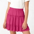 thumbnail image 2 of Virmaxy Solid Color Elastic Waist Tiered Ruffle Skirt Casual Loose Mid Length Spring Summer Skirt for Teen Daily Wear and Casual Outings, for 5-15Y, 2 of 7