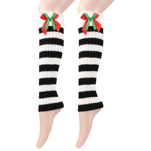 Zhuge 3 Pairs Christmas Stripe Knitted Leg Warmers, Baggy Long Black & White One Size Boot Leg Warmers, Warm Socks Category for Winter Cold