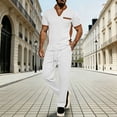 thumbnail image 2 of BLTIBY Mens Summer 2 Piece Outfits Waffle Short Sleeve V-neck Shirts and Drawstring Pants Casual Loose Beach Loungewear with Pockets White 3XL, 2 of 5