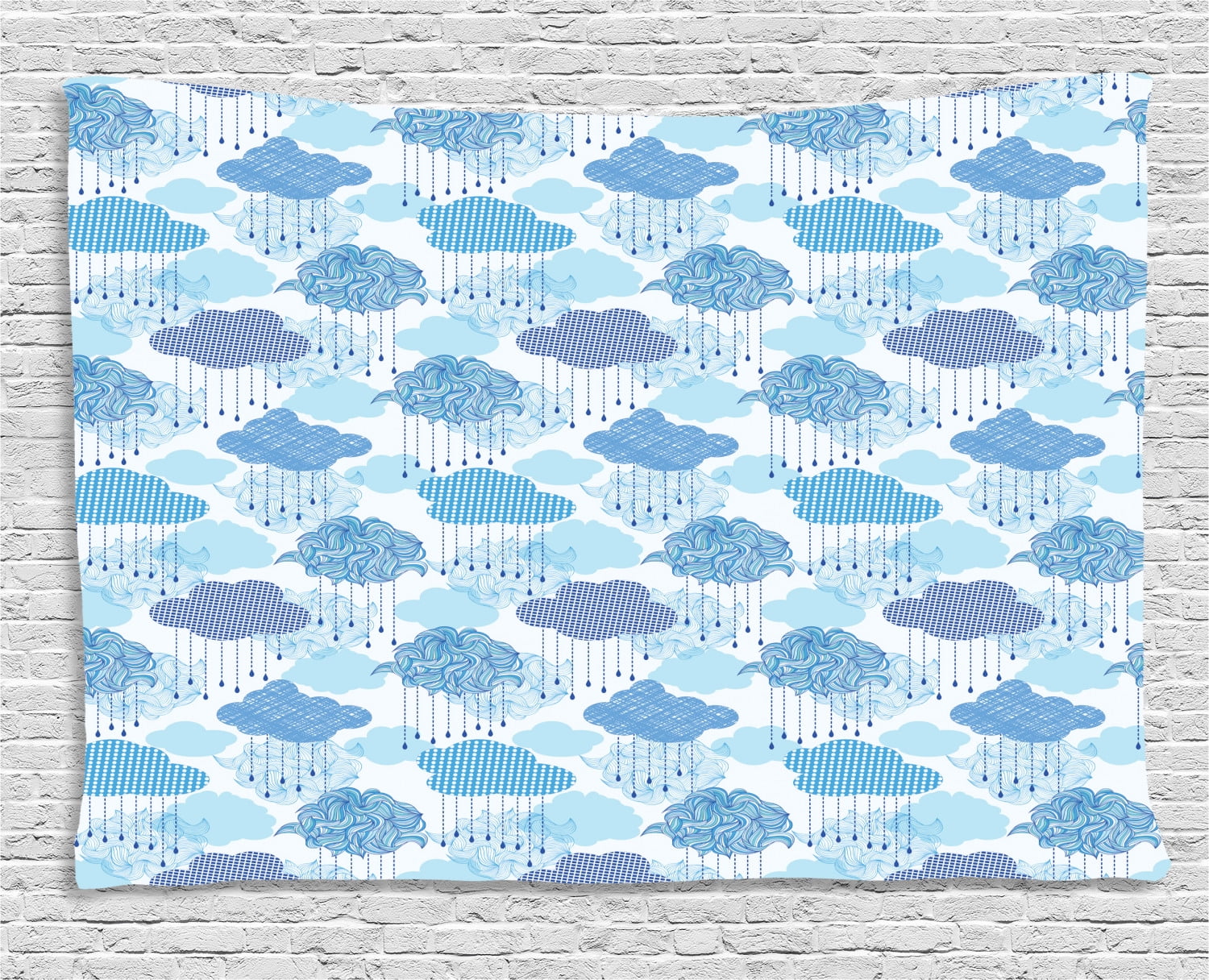 Cloud Tapestry, Stylized Nimbus Clouds Tangled Checkered Polka Dot