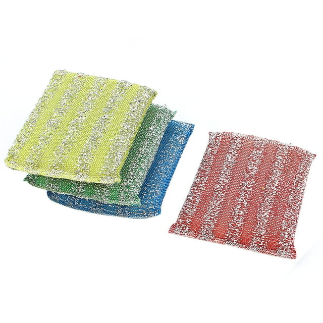 Unique Bargains Bowl Dish Pot Steel Wire Sponge Cleaning Scrubber Scouring Pads 4 Pcs