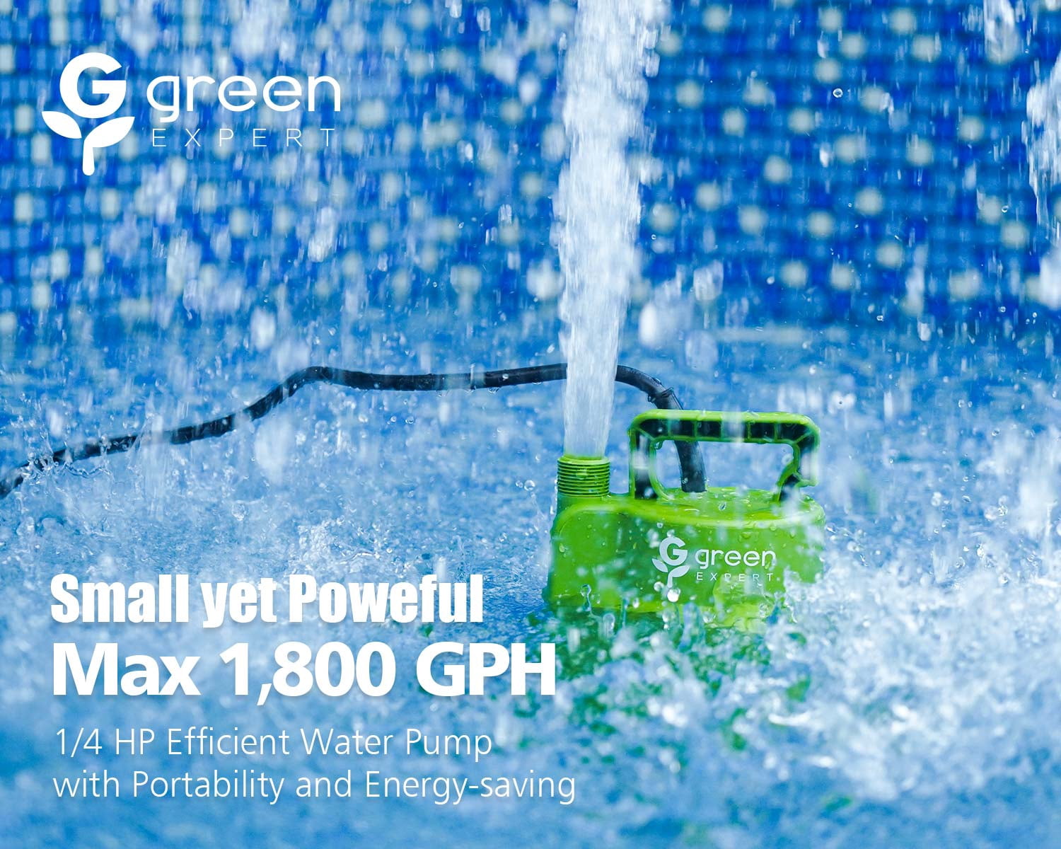 Green Expert 1/4HP Submersible Utility Pump High Flow 1800GPH for Quickly Water Removal Household Drainage Pump Easy to Use in Pools Hot Tub Flooded House Suit to Garden Hose