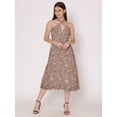 thumbnail image 6 of HERE&NOW Women's Printed Halter Neck Dress Sleeveless Calf Length Deep Neck Flared Printed Casual Georgette Dress, 6 of 7