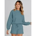 thumbnail image 4 of YOGAFOX Women's Fall Batwing Sleeve Top and Shorts 2 Piece Outfits Sweatsuit Blue S, 4 of 5