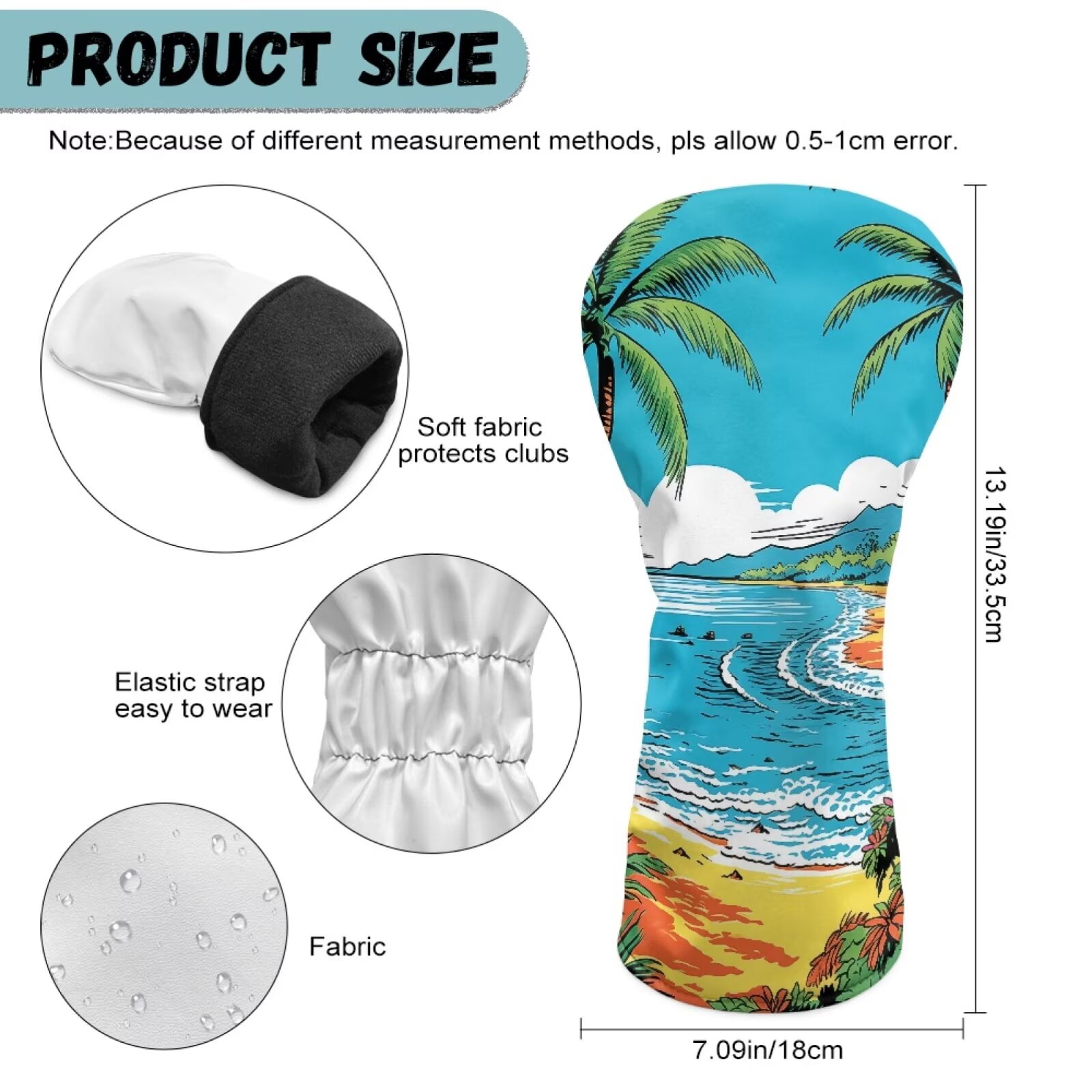 Uorisanigo Golf Club Head Covers Premium PU Leather Beach Coconut Tree Golf Driver/Fairway/Hybrid Club Covers, 3 PCS Headcovers Set Accessories Protection, Waterproof & Durable